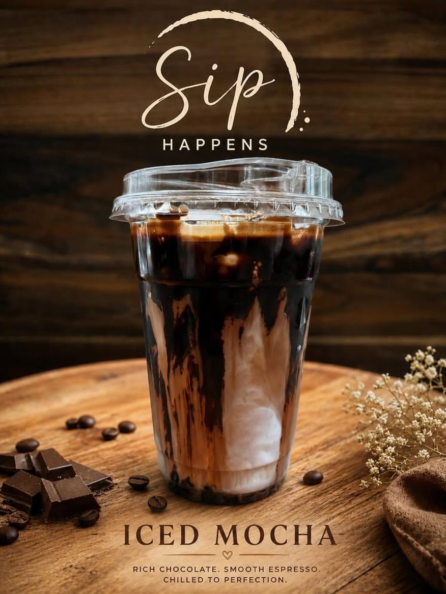 Iced Mocha — espresso, milk and chocolate syrup over ice