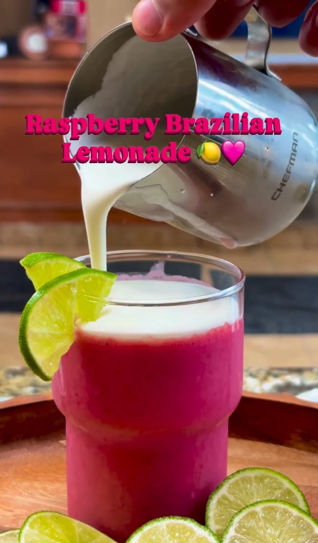 Raspberry Brazilian Lemonade, a creamy pink lemonade