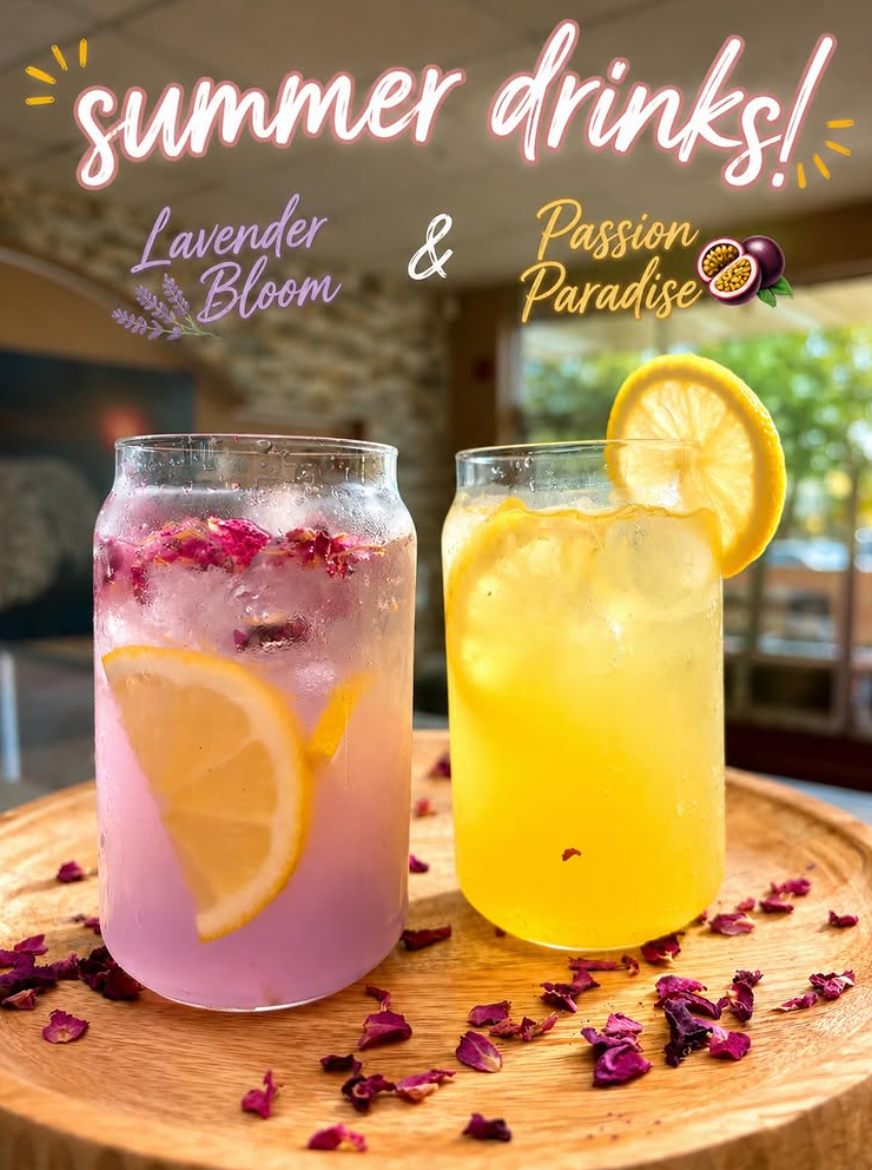 Lavender Bloom and Passion Paradise summer drinks from Sip Happens café in Ottawa